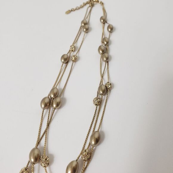 VINTAGE MONET Triple Strand Matte and Crystal Necklace - Picture 5 of 6